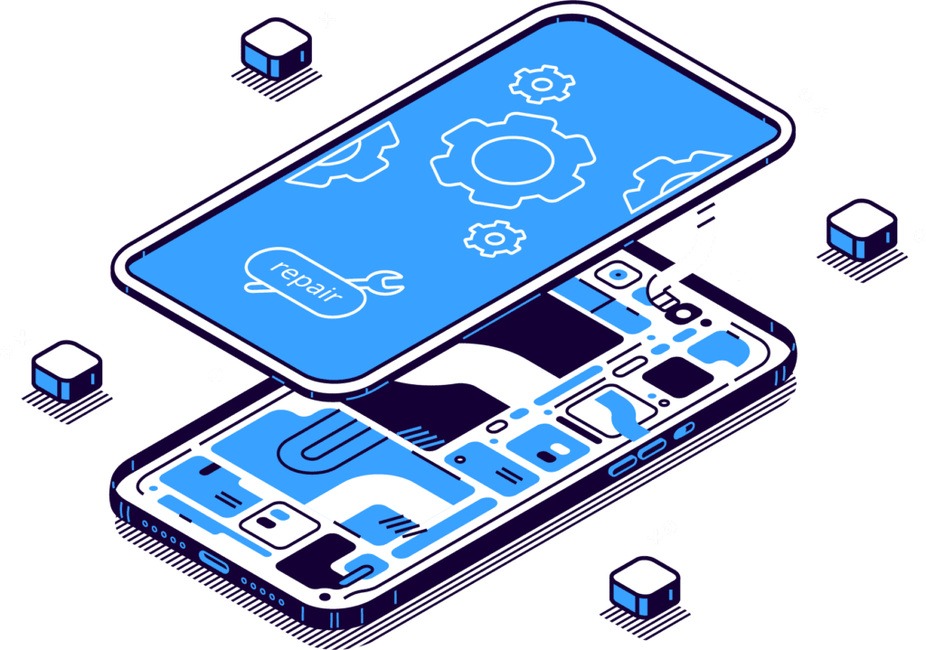 Phone repair illustration — screen, battery and internal component service in Brooklyn